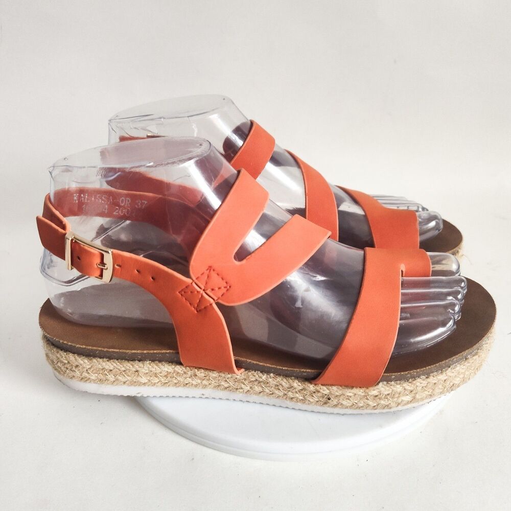 Patrizia Kalissa Flatform Strappy Orange Leather‎ Platform Espadrille Sandals 7